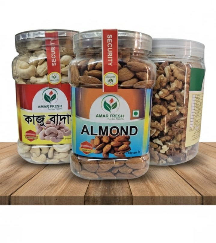 কাজু বাদাম ✔️ কাঠবাদাম (Almond) ✔️ আখরোট (Walnut) combine package (1500gm)